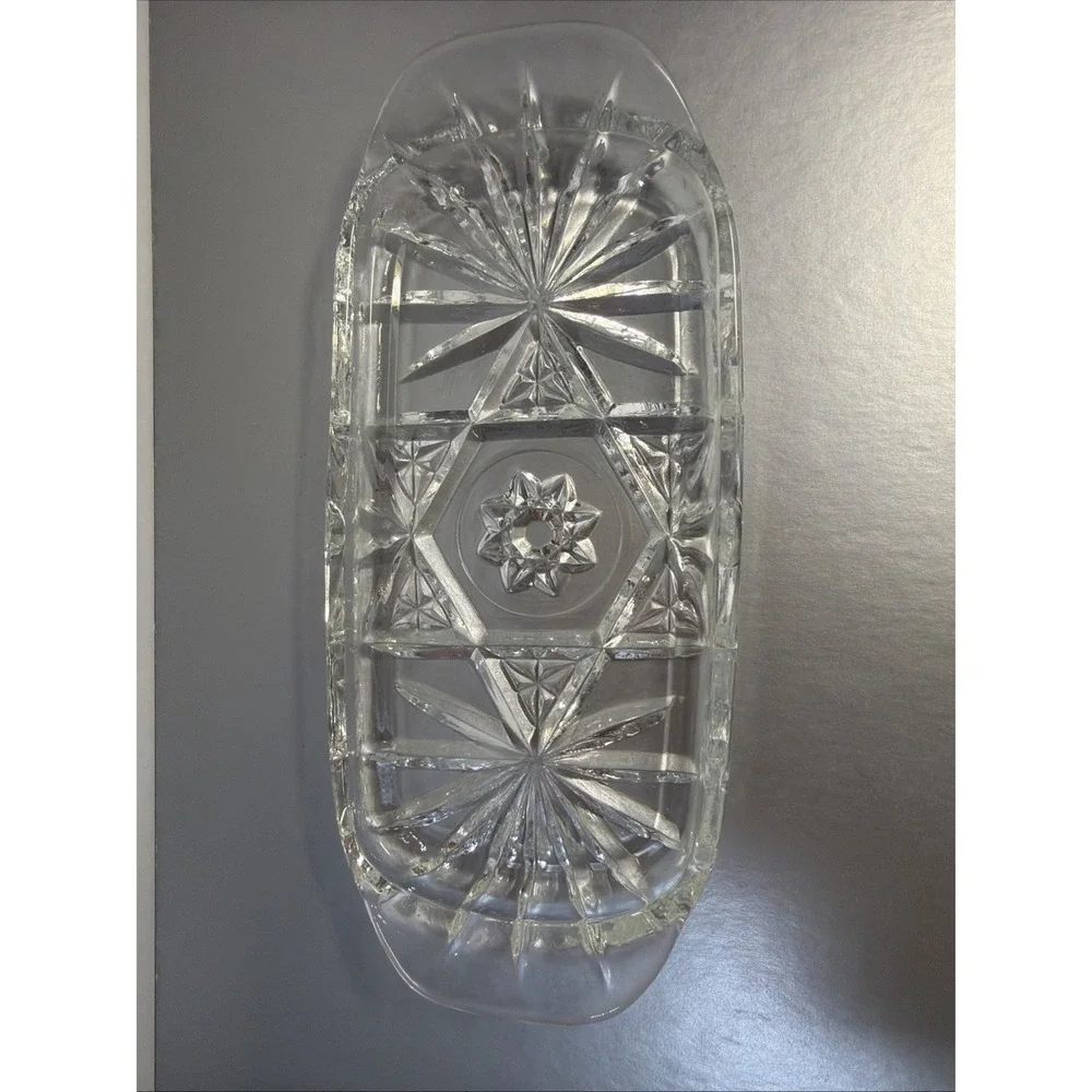 Vintage Anchor Hocking Star Of David American Prescut Glass Covered‎ Butter Dish